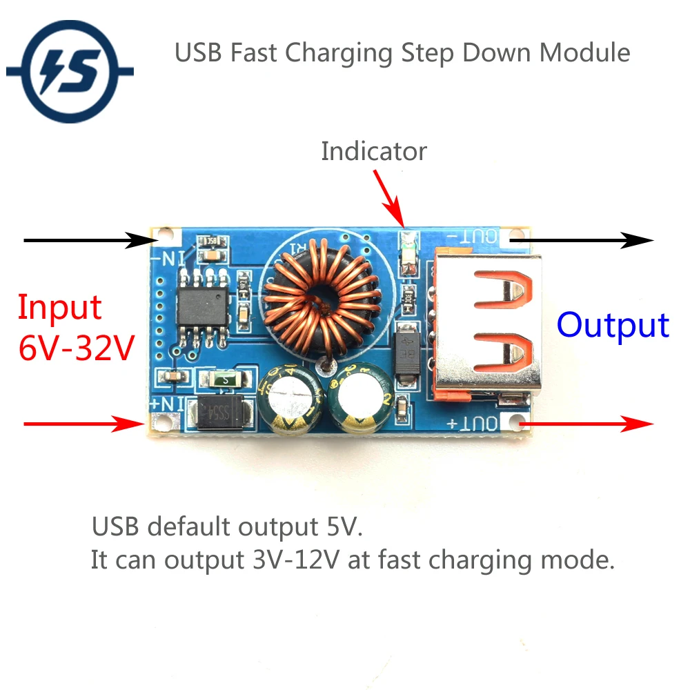 3 шт. USB DC понижающий модуль 12В 24В к QC2.0 QC3.0 Быстрая зарядка мобильного телефона
