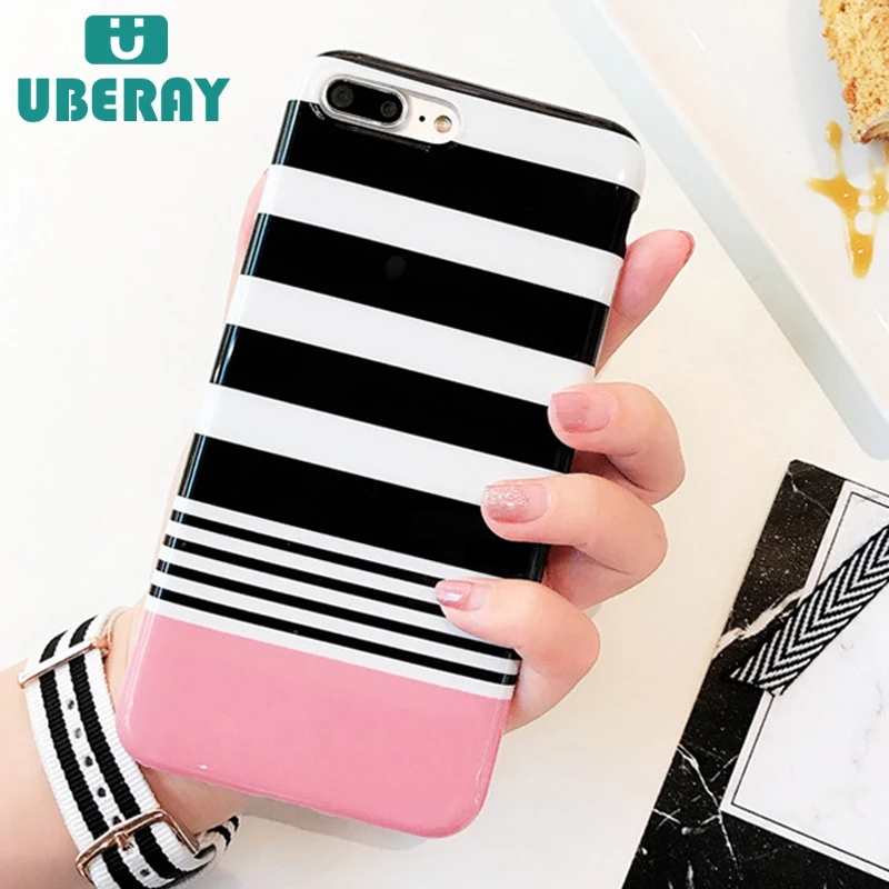 Модный черный и белый чехол UBERAY в полоску для телефона iPhone 6 7 8 Plus X глянцевая