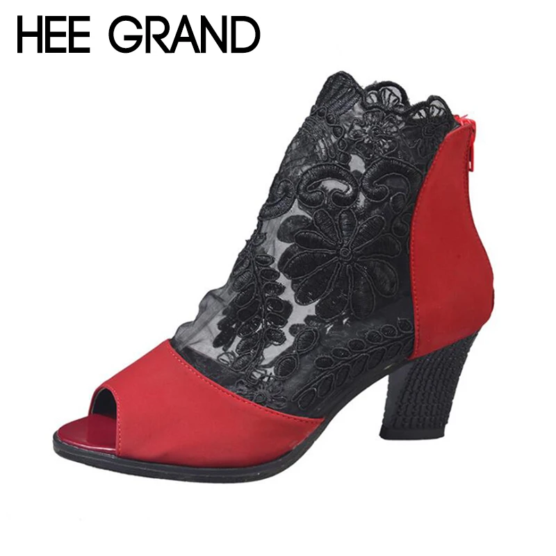 HEE GRAND/2018 г. женские ботинки на высоком каблуке с кружевом женская обувь для