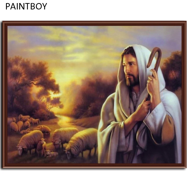 PAINTBOY настенные картины в рамке картины по номерам DIY картина маслом на холсте Декор с церковью фигуры живопись Иисуса G026