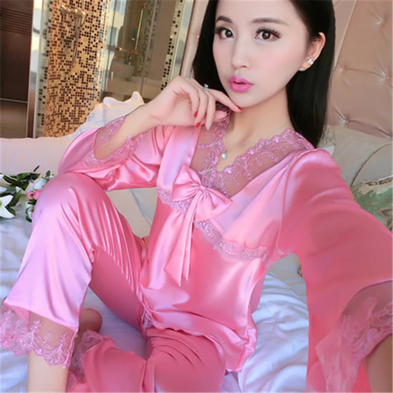 2018 Весна Лето Осень шелковые женские пижамы наборы &amp шорты для сна Дамская