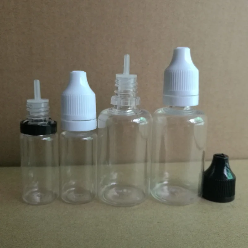 10 мл, 30 мл пустая бутылка для многоразового использования ПЭТ Пластик бутылки для капельницы с колпачок, защищающий от обращения детьми и длинные тонкие наконечники, 100 шт./лот