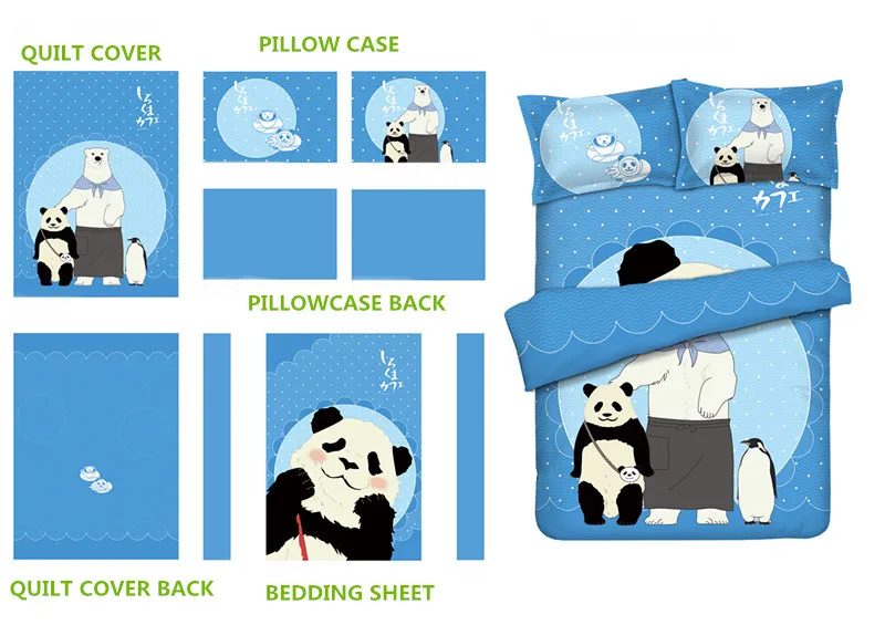 

Anime BEDDING SET Shirokuma Cafe Cartoon Soft Printed Bedding Set With Pillow Case Bed Sheet Duvet Cover Set Blue Color