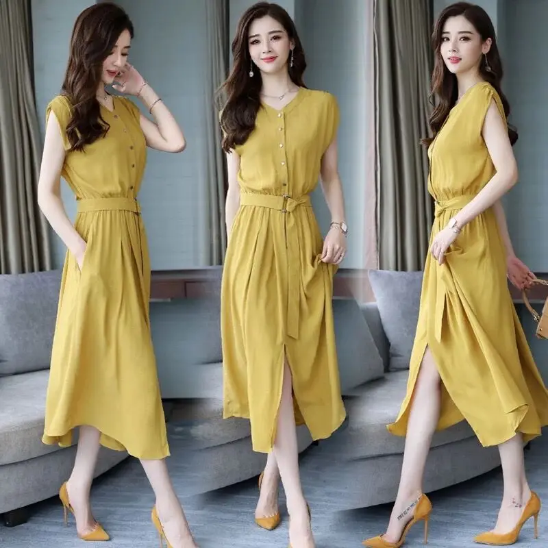 2019 женский элегантный большой размер летнее платье свободное шифоновое миди