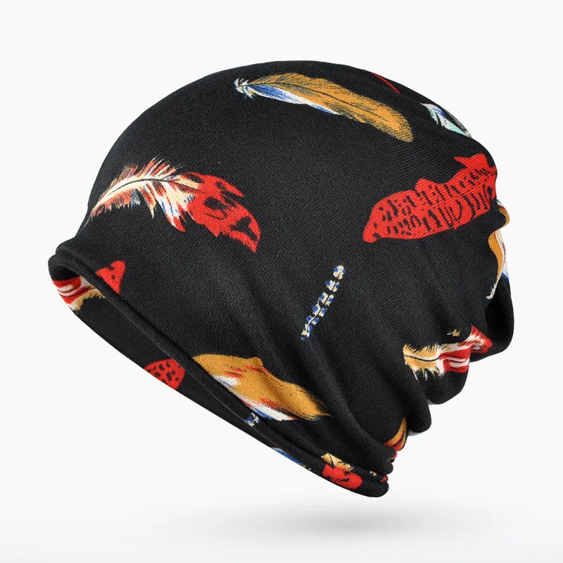 

Hat collar neck with autumn and winter women's hat feathers printing and dyeing riding a headscarf head cover 0241