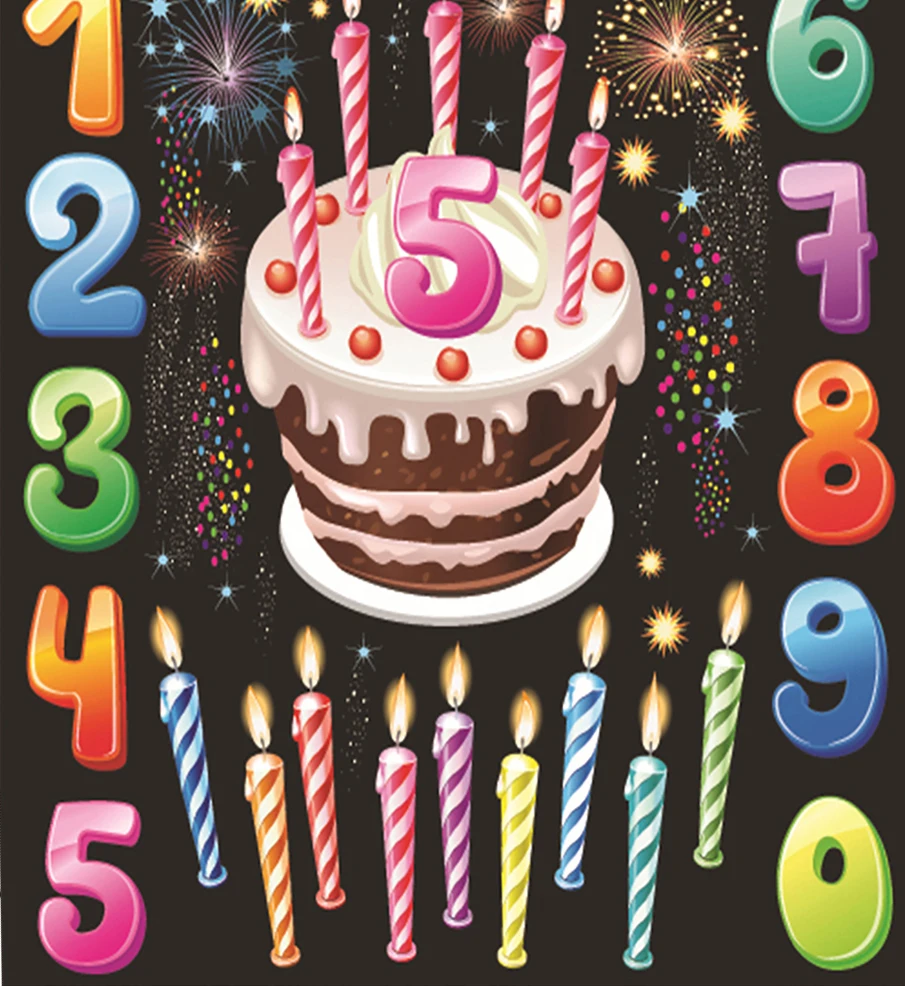

VinylBDS Photo Studio Backdrop Colorful Digital Birthday Cake Background Backdrop For Birthday Photo Studio Photography Prop