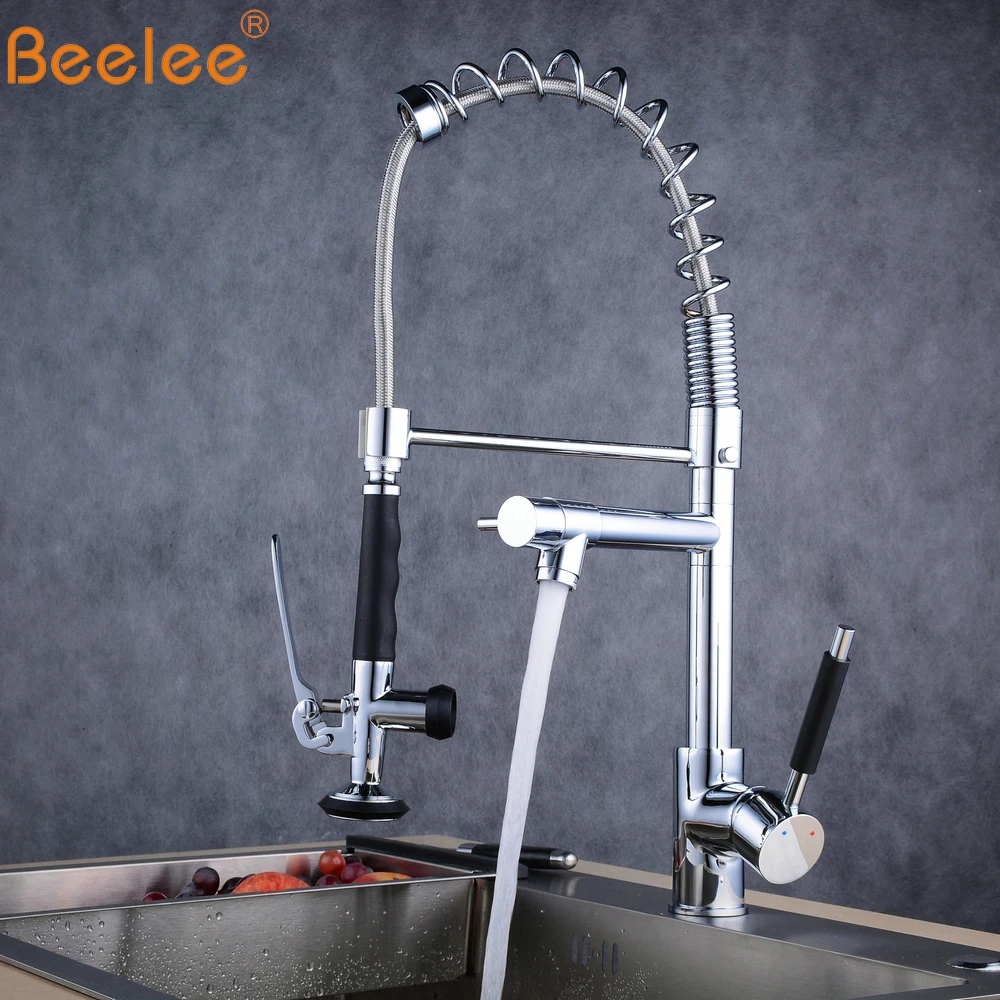 Beelee кухонный смеситель выдвижной хромированный двойной держатель С двойным