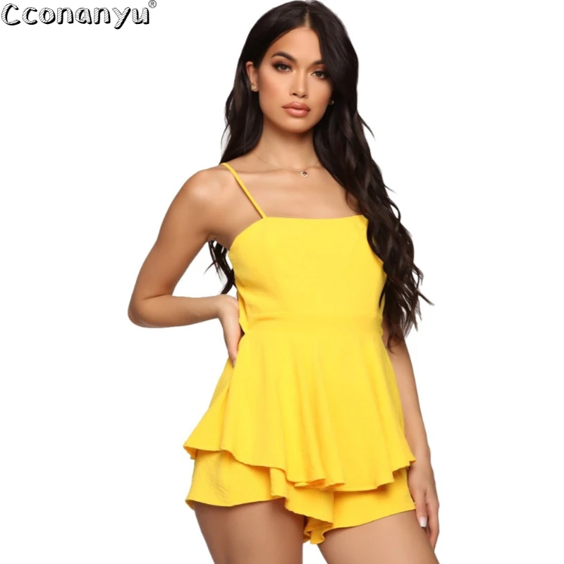 Сексуальный короткий комбинезон на бретельках с оборками Модный женский