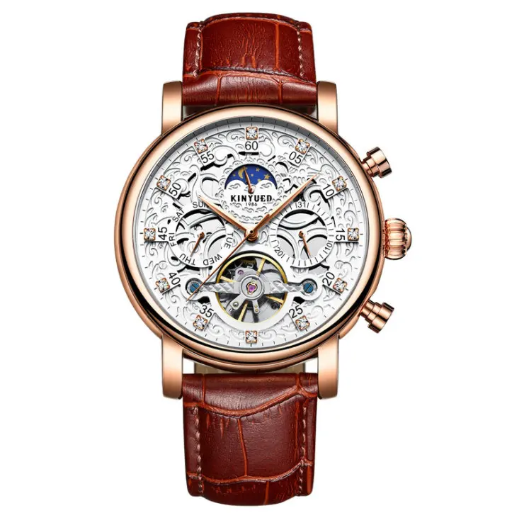 Автоматические часы DIDUN Skeleton мужские водонепроницаемые Sun Moon Phase механические