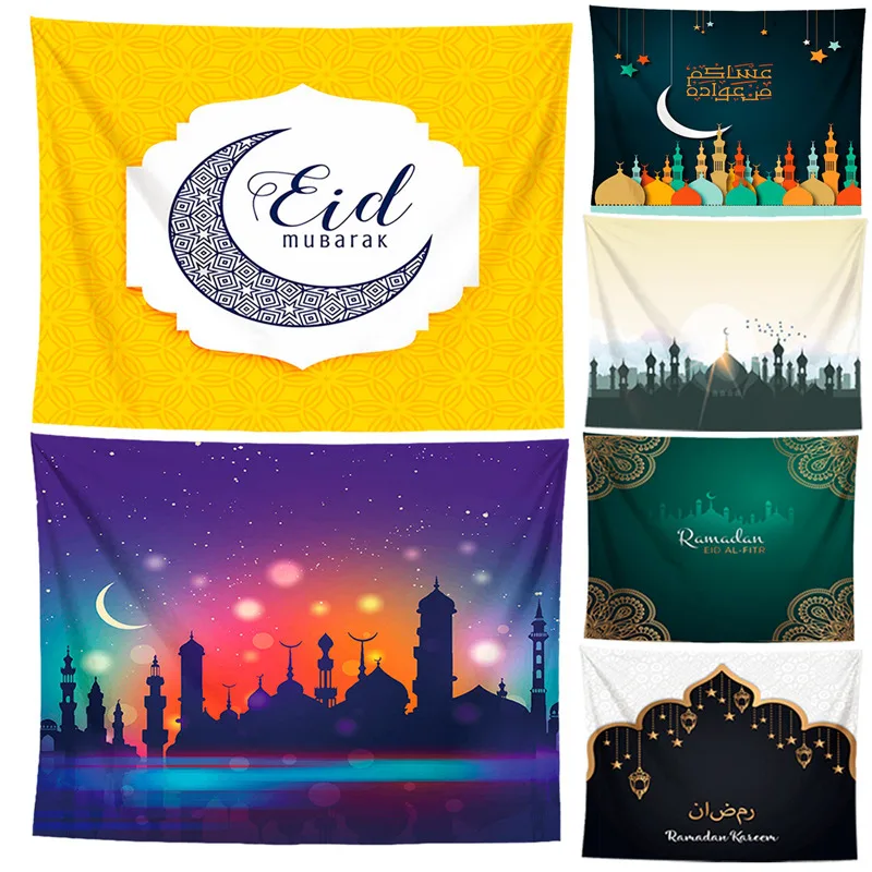 FENGRISE EID Мубарак украшения для дома напечатанный фон настенный гобелен Ткань