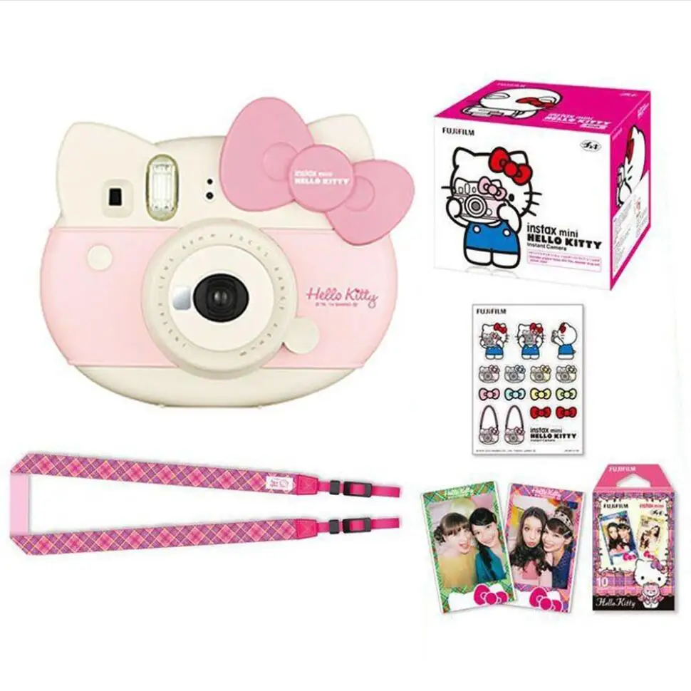 Fujifilm Instax Mini 8 hello kitty Ограниченная серия фотокамера моментальной печати+ 10 листов пленки Kitty+ наклейки+ ремешок коробка набор - Цвет: Pink