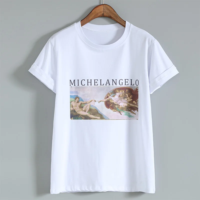 Италия Michelangelo цифровые печатные футболки женские летние топы плюс белые с