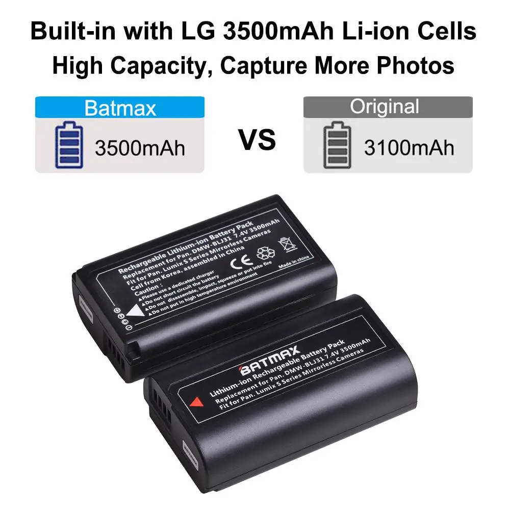 Batmax 1Pc 3500mAh DMW-BLJ31 DMW BLJ31 Rechargeable Li-ion Battery for Panasonic LUMIX S1 S1R S1H Mirrorless Cameras | Электроника