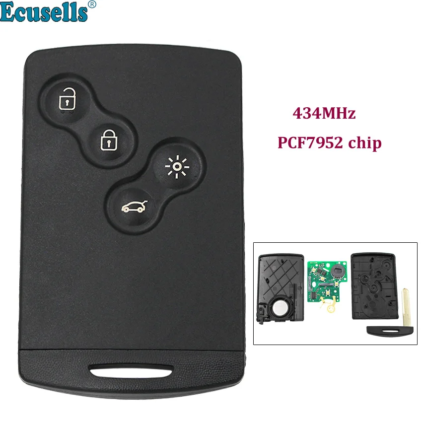 Full smart Remote Key 4 Button 433Mhz PCF7952 chip for Koleos Clio4 Megane III Scenic Laguna Fluence uncut NSN14|Ключ от авто| |