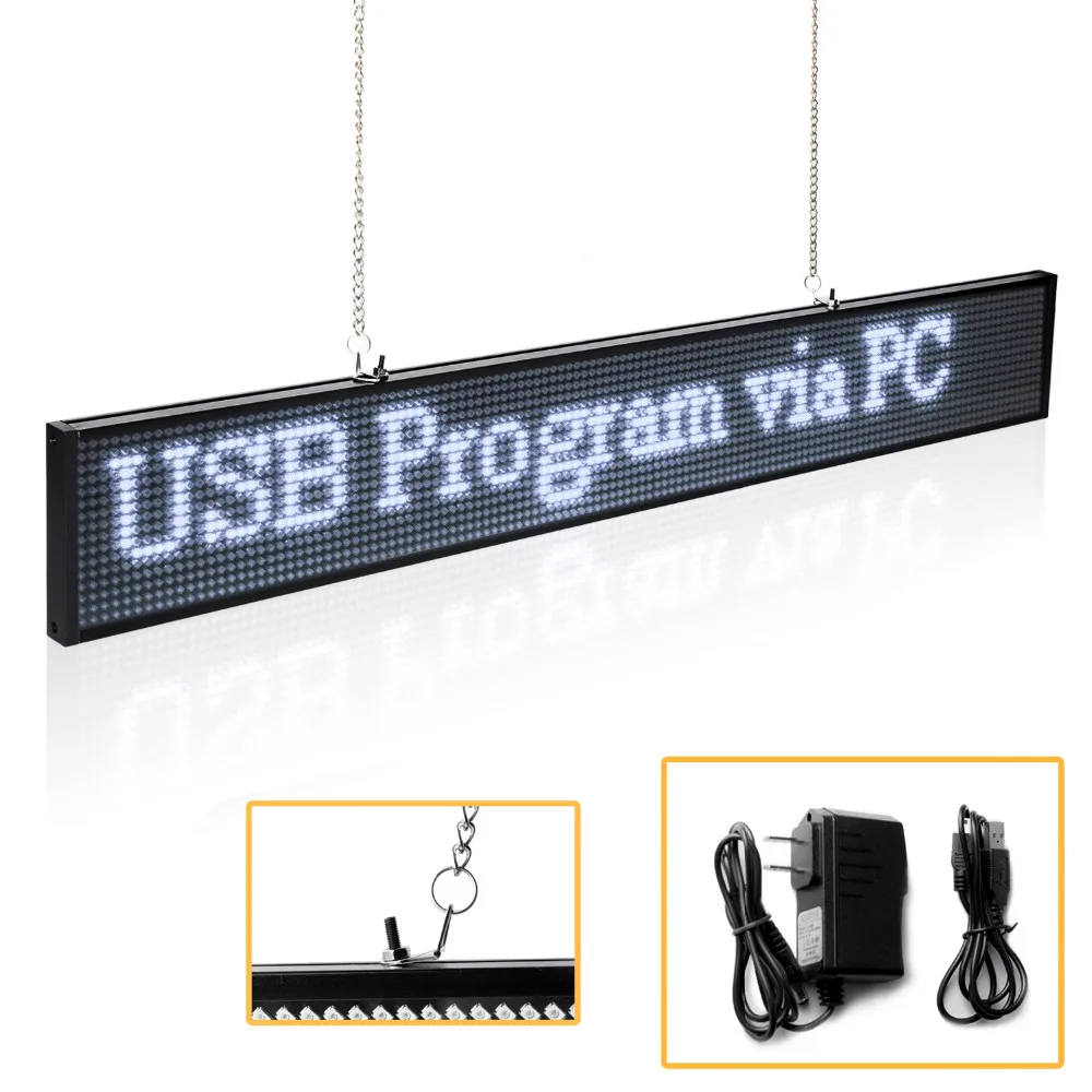 50CM White Color P5 SMD Led Sign Programmable Scrolling Message LED Display Board Countdown Time Support Russian Indoor For Shop