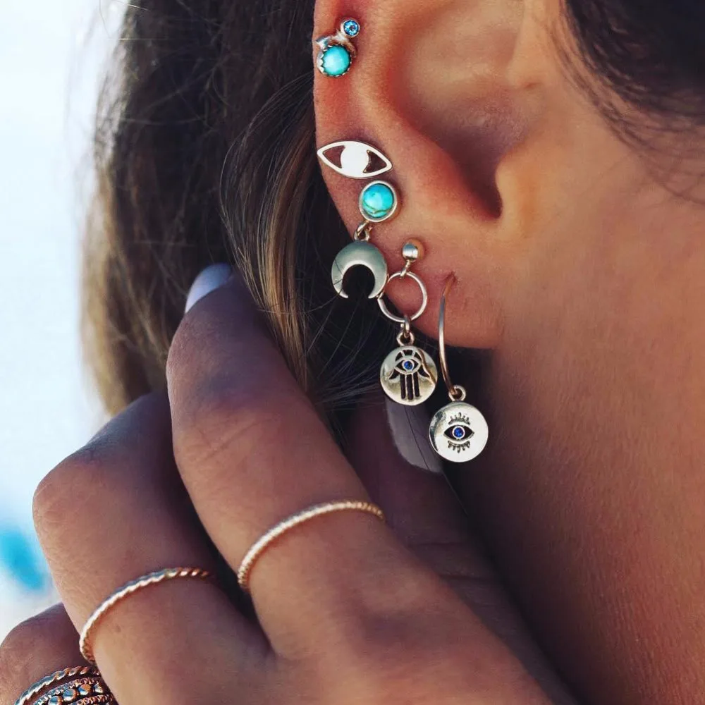 Богемный этнический сплав с зеленым камнем циркон серьги гвоздики Мода 5