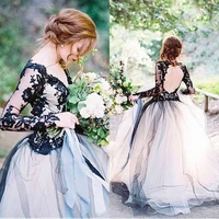 elegant black tulle wedding dress appliques sexy v neck and backless floor length vestido de casamento bridal gown