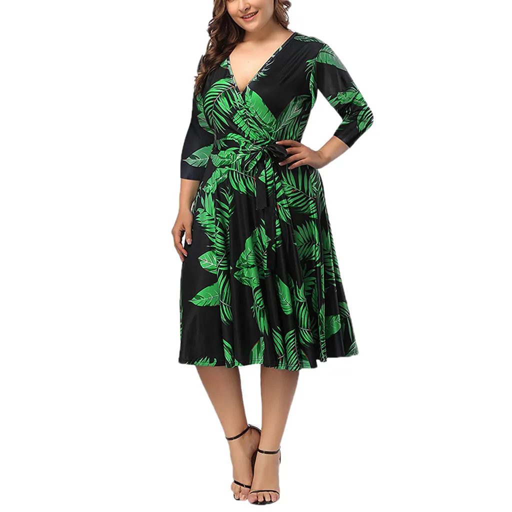 Зеленое Тропическое пляжное винтажное Макси Платье женское элегантное платье