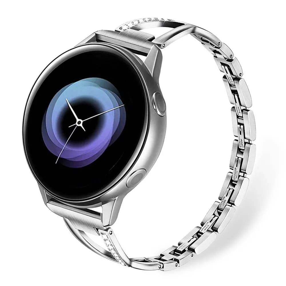 Нержавеющая сталь+ Алмазный ремешок для часов 20 мм для samsung Galaxy Watch 42 мм/Active Active2 40 мм 44 мм/gear Sport/S2 классический ремешок
