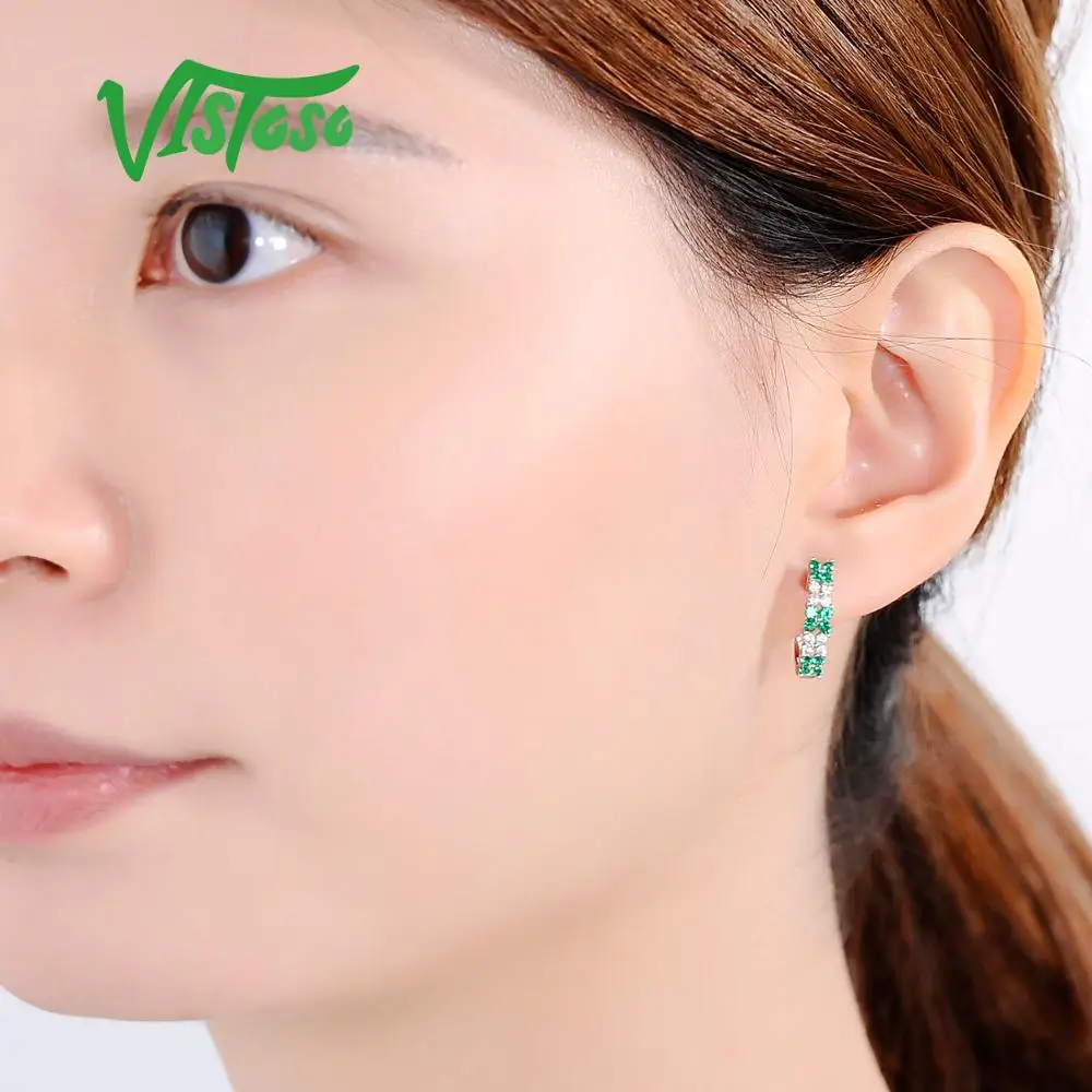 VISTOSO серебряные серьги гвоздики для женщин Цветок зеленые шпинели белый CZ