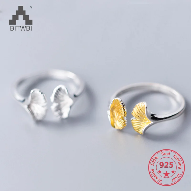 

S 925 Sterling Silver Fashion Cute Corlorful Leaves Adjustable Rings for Women