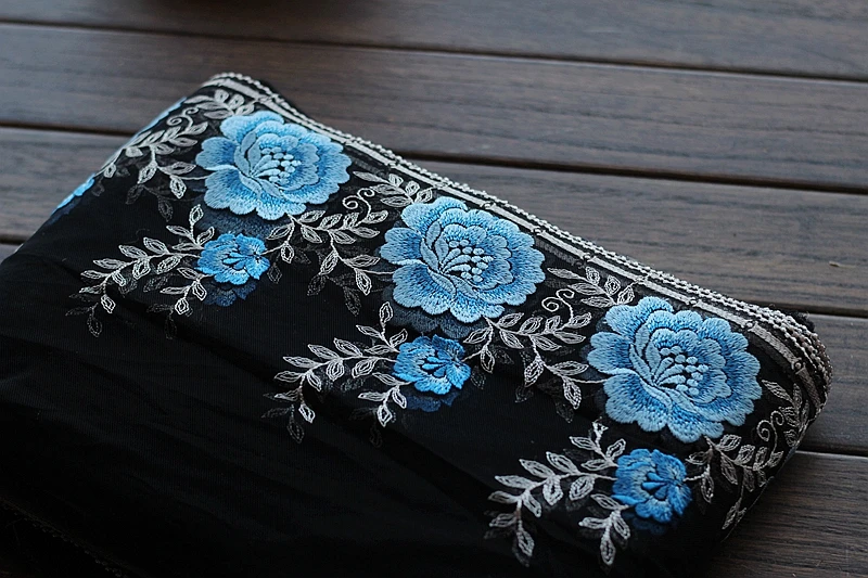 2 ярда кружевная отделка красные розы вышитые черные + синие тюлевые кружева 9 85