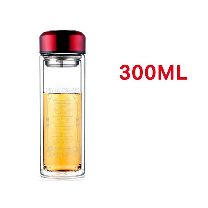 Портативная термостойкая прозрачная стеклянная бутылка для воды 360 мл с фильтром