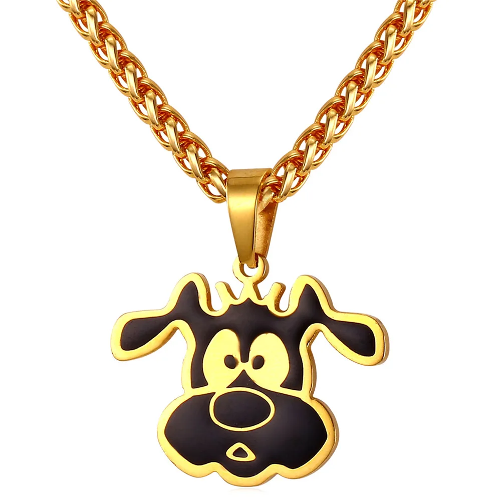 

Women Cute Dog Pendant Necklace Enamel Animal Dog Pendant With Wheat Chain yellow Gold Color 316L Stainless Steel P277