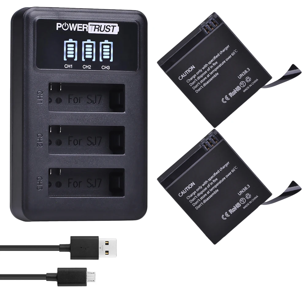 

2Pcs 3.8V 1000mAh Original SJCAM SJ7 Star Li-ion Battery + LED 3-Slots USB Battery Charger for sjcam SJ7 Action Camera