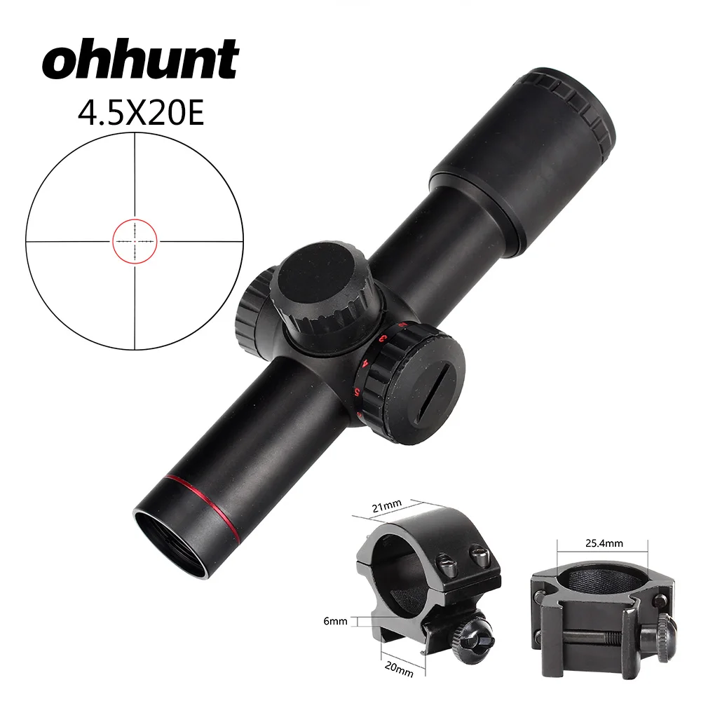 25.4mm-Picatinny-CDK Ohhunt 4.5x20E 1 дюймов охотничья оптика компактные оптические прицелы с красной подсветкой Стекло гравированное сетка с флип-открытыми крышками объектива и кольцами - Цвет: 25.4mm-Picatinny-CDK