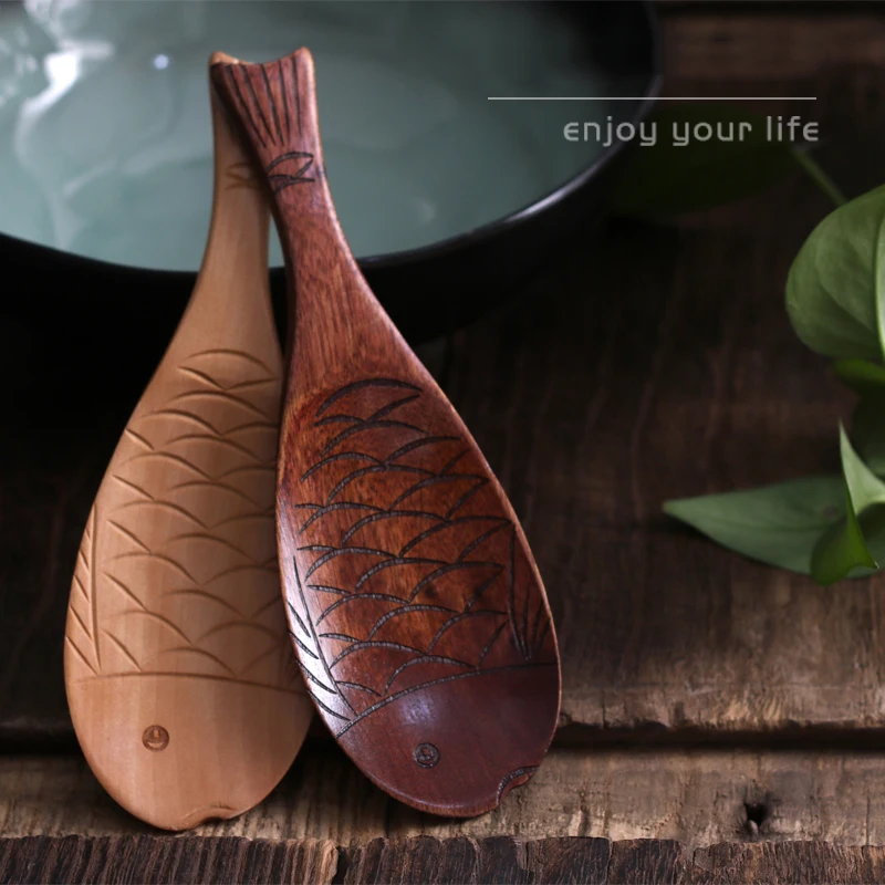 Антипригарная деревянная ложка для риса в форме рыбы простая и креативная