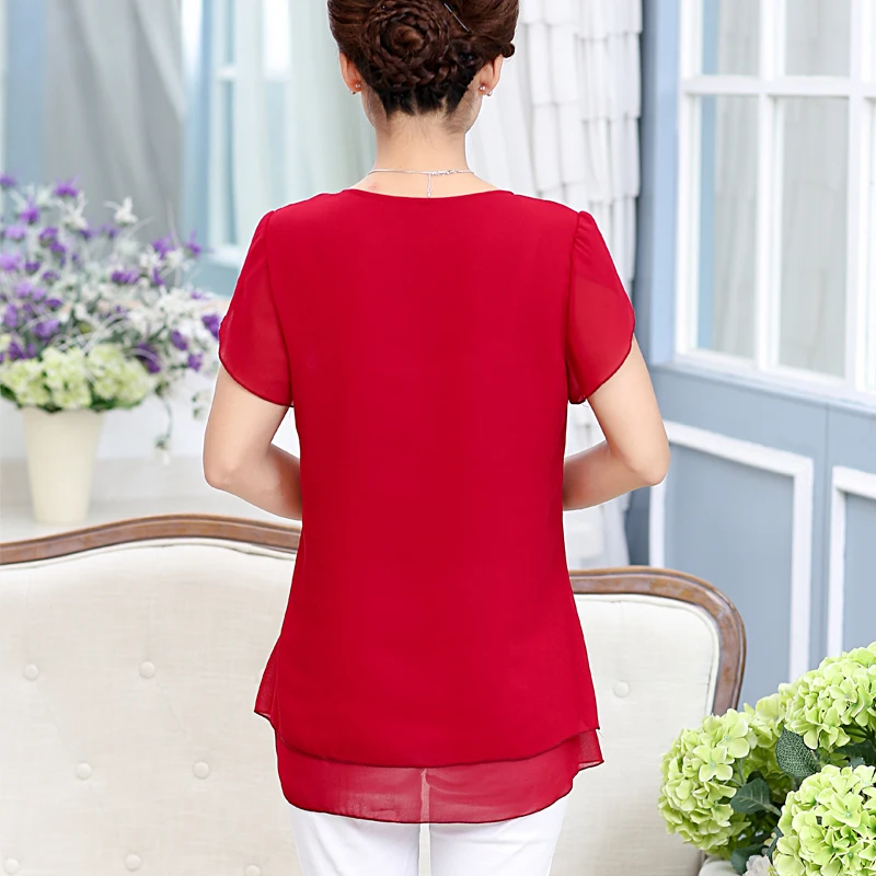 Корейская мода Женские топы и блузки шифоновые женские с коротким рукавом синие