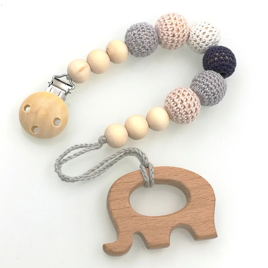 Пастель вязаные бусы Радуга Соска Клип Держатель Деревянный Банни Формы бука