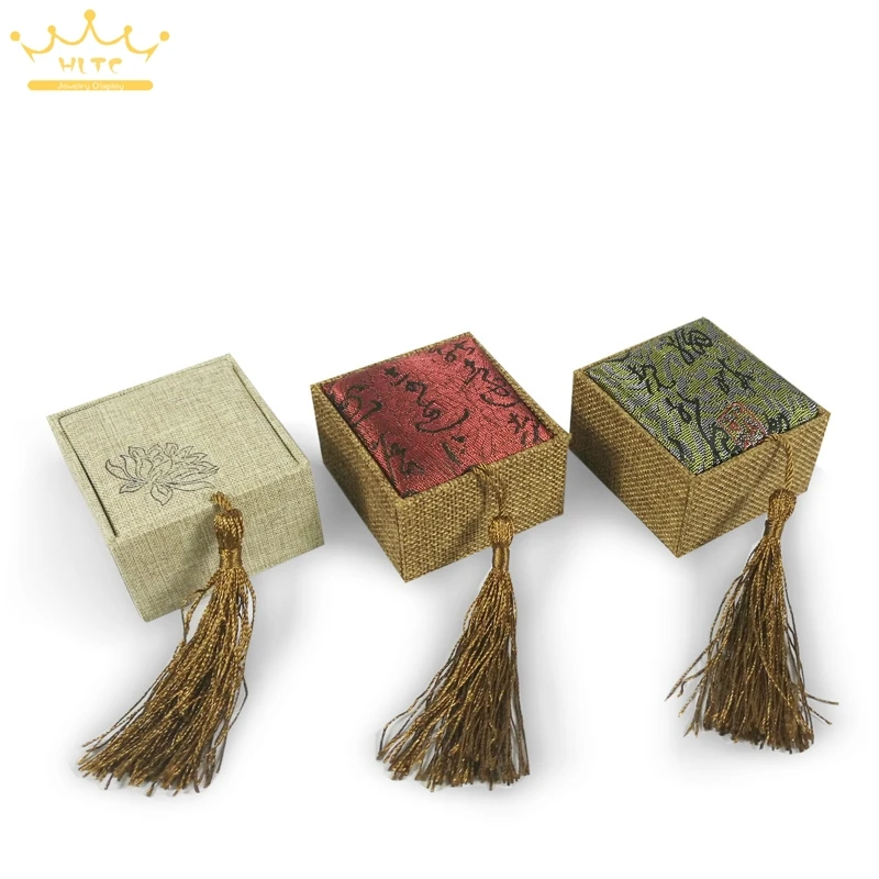 3 цвета коробка для колец льняная Подарочная ювелирных изделий чехол хранения 6*6