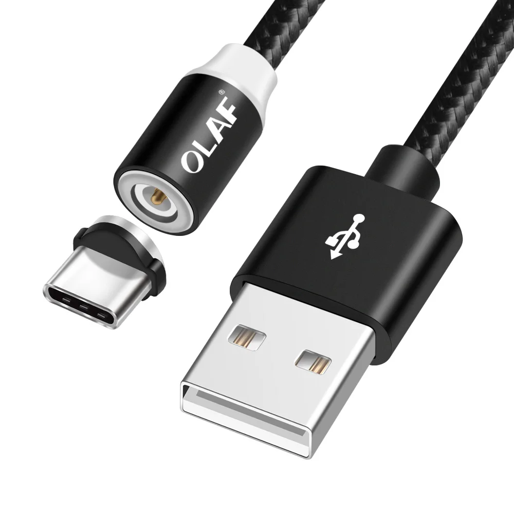Магнитный кабель Олаф usb type C для samsung S9 S8 Plus для Xiaomi mi8 usb type C для huawei p20 lite/pro USB C шнур зарядного устройства - Цвет: black
