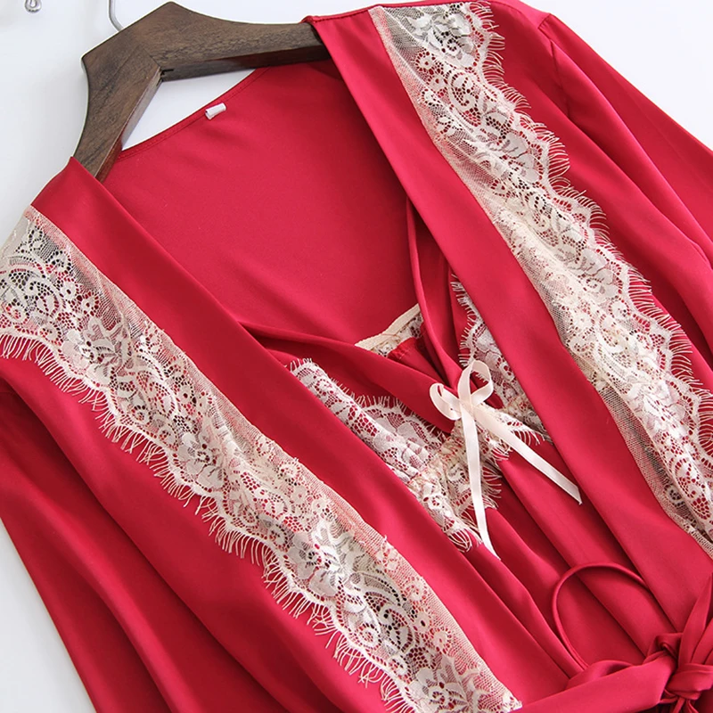 Женские пижамные комплекты из 3 предметов шелковые пижамы с эмуляцией женские