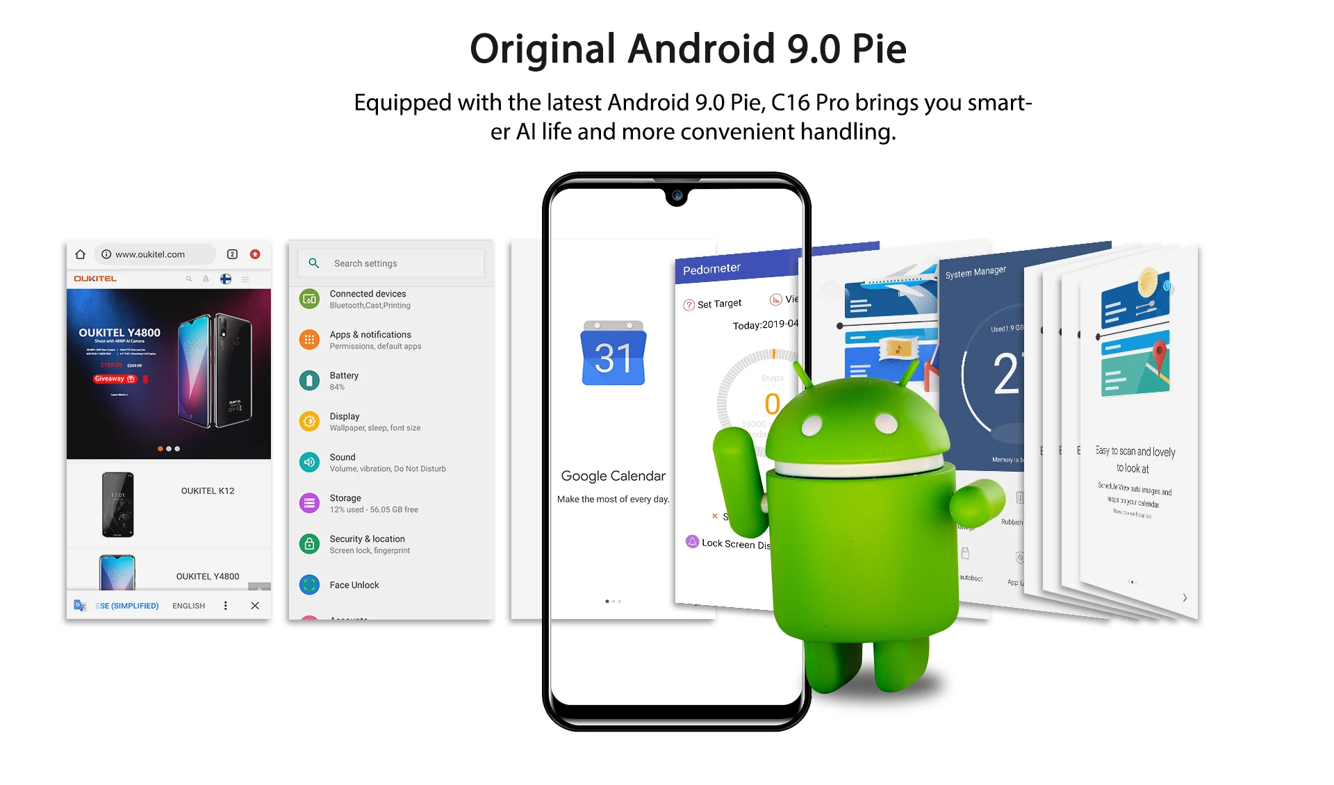 Смартфон OUKITEL C16 Pro, 3 ГБ, 32 ГБ, четырехъядерный процессор MTK6761P, 5,71 дюймов, экран в виде капли воды, 19:9, отпечаток пальца, LTE, 2600 мАч, мобильный телефон для распознавания лица