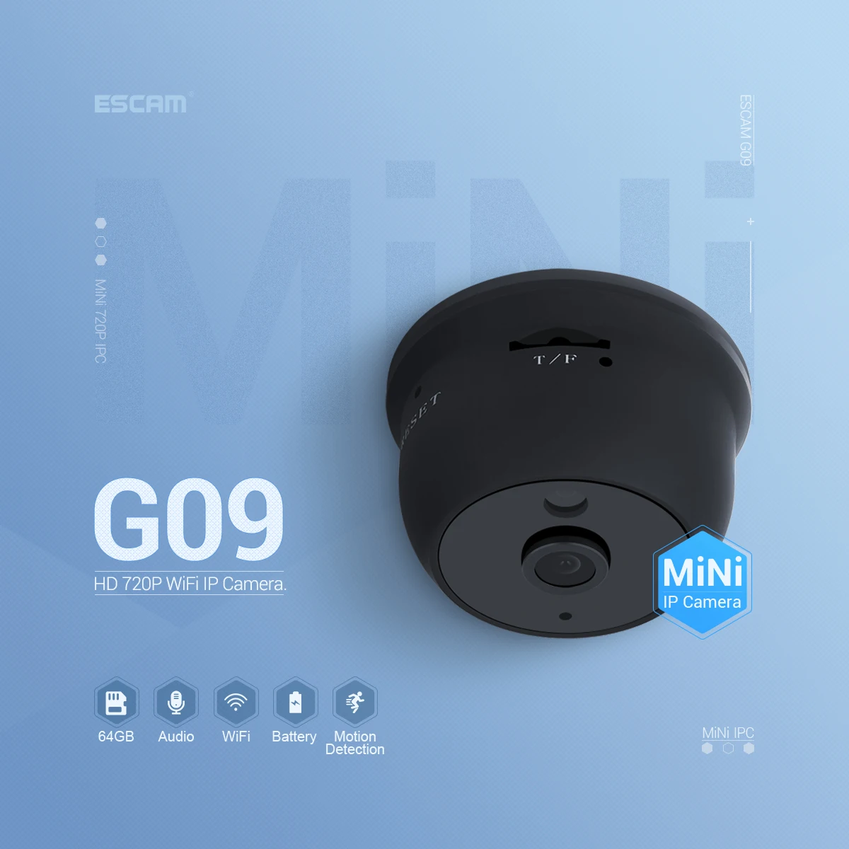 ESCAM G09 мини Камара wifi со смартфоном приложение видео запись IP микро видеокамера движения Dtection P2P