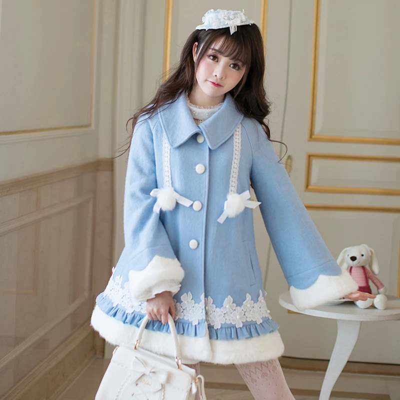 

Princess sweet lolita coat Candy rain slim little wool coat long sleeved loose and fashion warm woolen coat students C22CD7303
