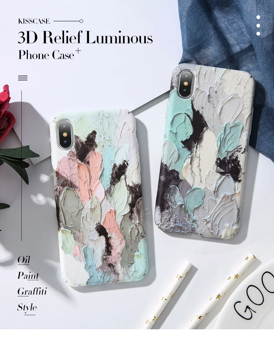 KISSCASE краситель светящийся телефон чехол для iPhone 7 8 6 6s Plus 3D Emboss жесткая задняя панель из поликарбоната для iPhone X XR XS Max 7 8 Capa Fundas