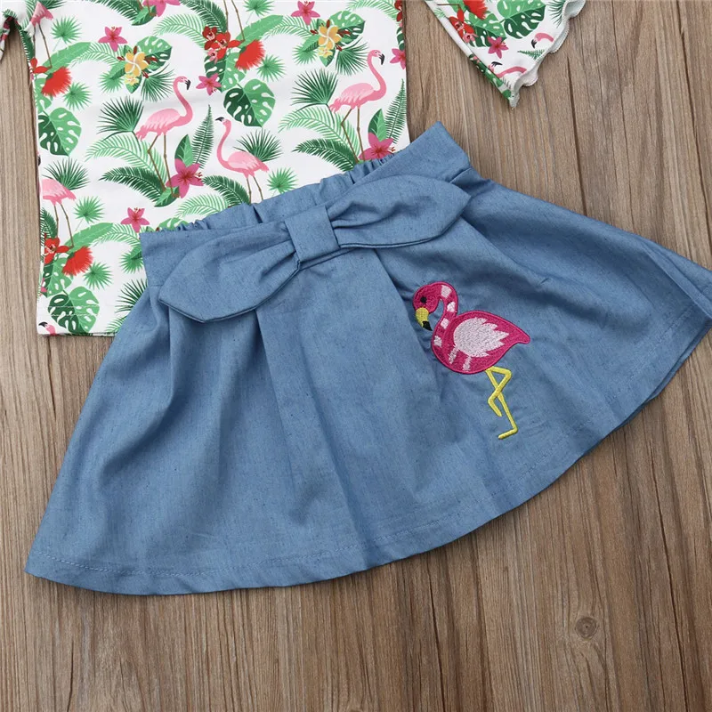 Комплект одежды с изображением фламинго для маленьких девочек футболка