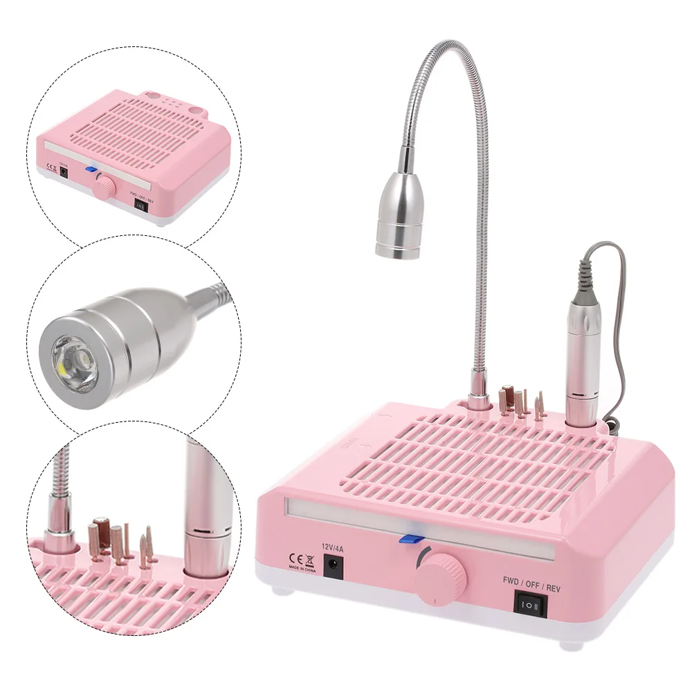 3-in-1 Multifunctional Salon Nail Art Machine 25000rpm Nail Dril Nail Dust Collector LED Desk Lamp with Nail Drill Bits Accessories