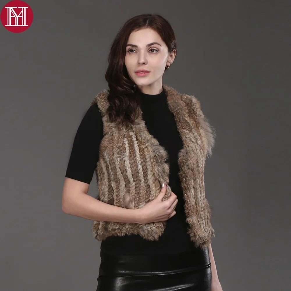 Женский вязаный жилет из натурального кроличьего меха модный 100% оптовая продажа
