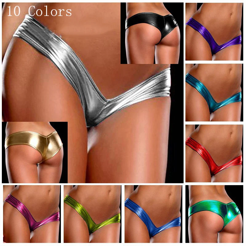 

Трусики-стринги женские из искусственной кожи, 10 цветов, шорты с металлическим отливом