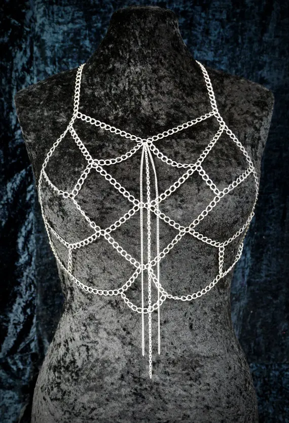 Factory direct exaggerated sexy metal multi-layer tassel mesh chest chain body night market clothing accessories |