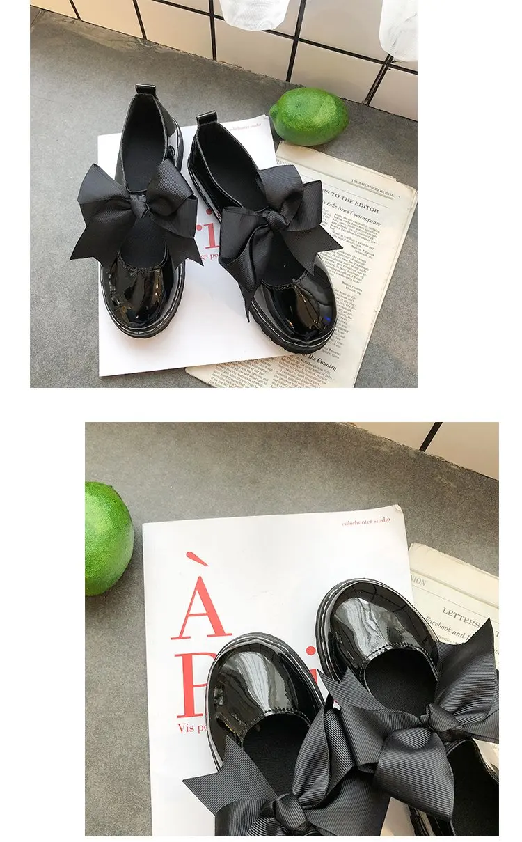 

Japanese School Bowknot Lolita Round Head Woman Flat Shoes A