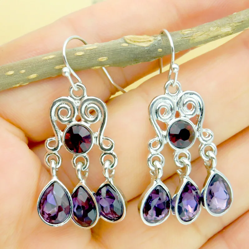 

Ethnic Pendientes Bijoux Vintage Purple Gem Drop Water Earrings For Women Wedding Jewelry Grape Tassel Bohemian Brincos Z4M053