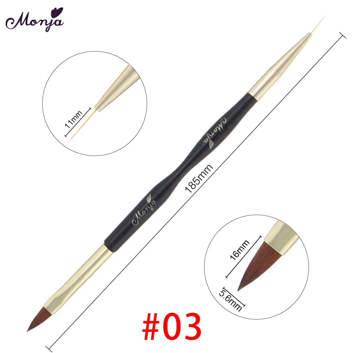 SKU003319-gold2 Monja, двойная кисть для дизайна ногтей, акриловая, УФ-гель, жидкая пудра, гравировка, расширение, строитель с подкладкой, ручка для рисования, инструмент для маникюра - Цвет: SKU003319-gold2