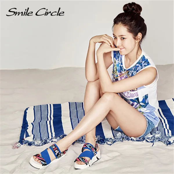Smile Circle Summer Sandals For Women Shoes Fashion Flowers Flat Platform Casual Open Toes slipper gilr | Обувь