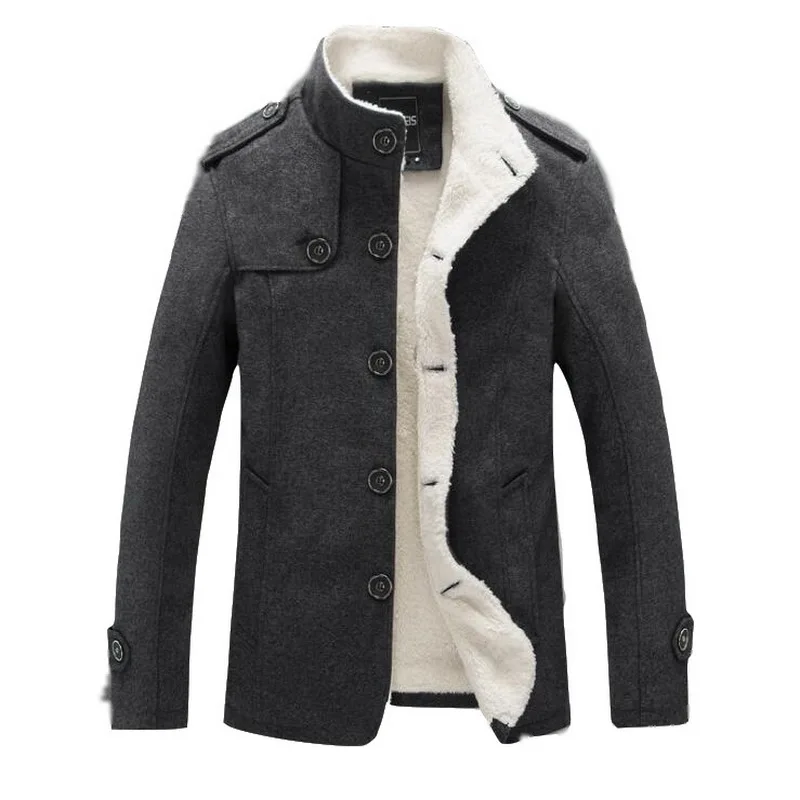 Men's Winter Coat Men's Fleece Parkas Warm Coat Leisure Stand Collar Velvet Coat Solid Color Wool Jacket Wool Collar